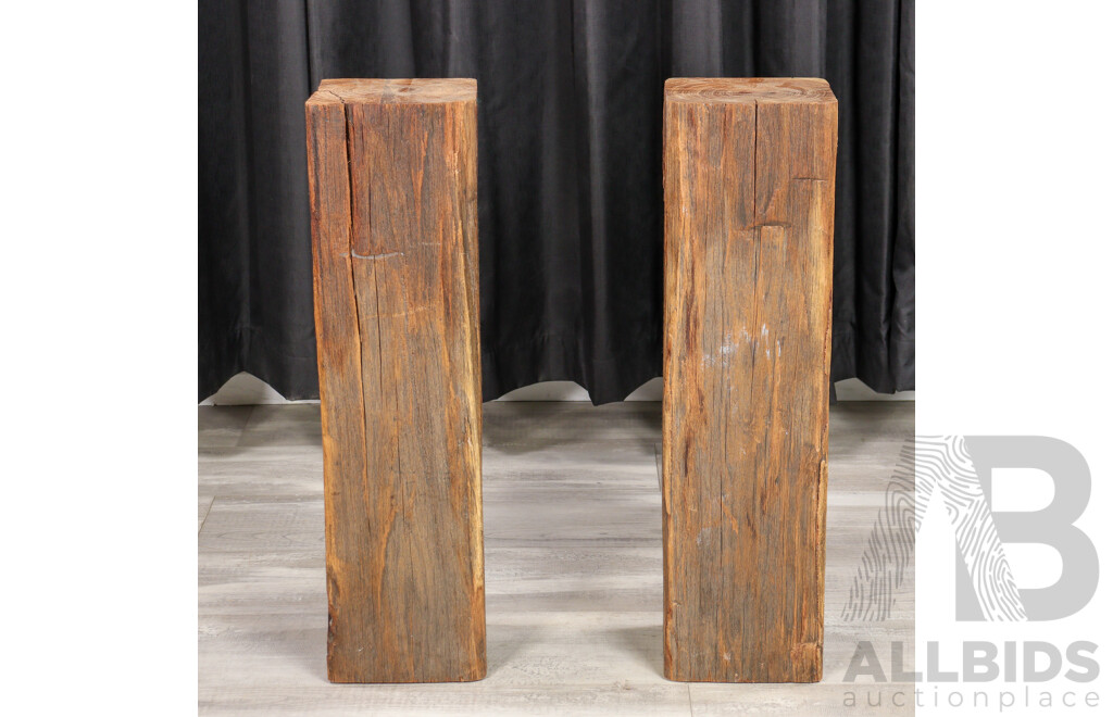 Pair of Rough Sawn Timber Speaker Stands