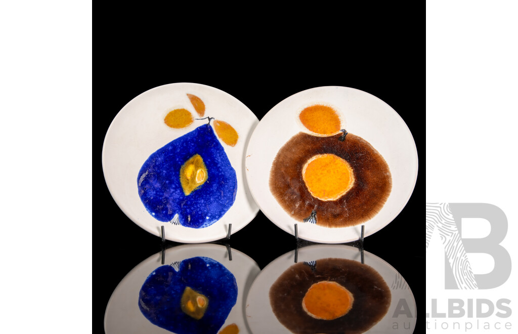 Two Mid Century Swiss Rabiusla Herrliberg Ceramic Platters by Ursula Schneider