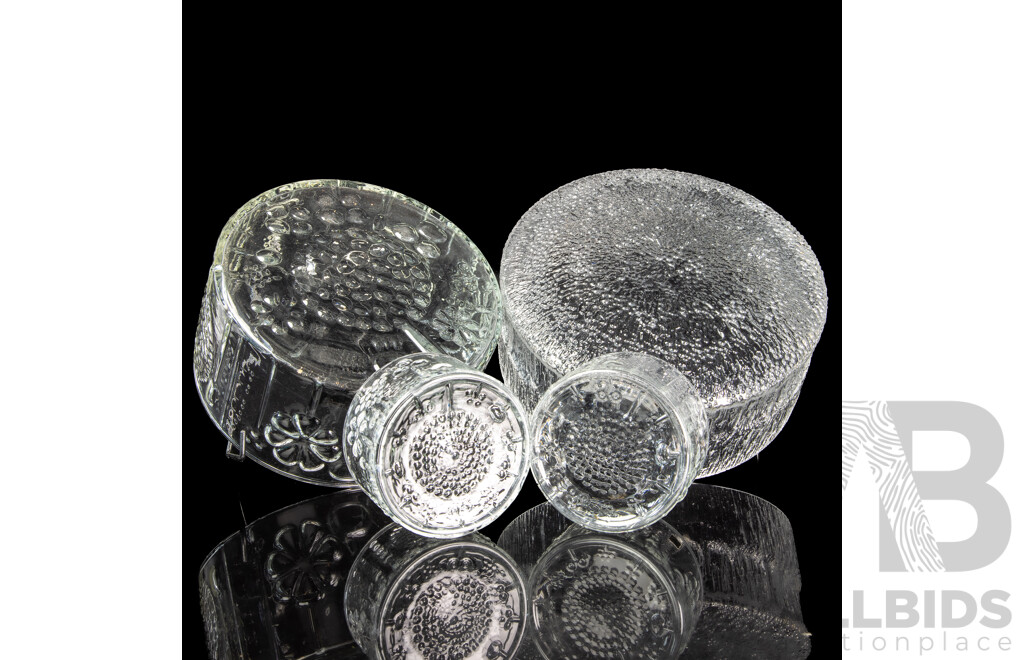 Mid Century Iitala Ultima Thule Serving Bowl Aong with Three Bowls by Oiva Toikka for Nuutajarvi in Flora Pattern