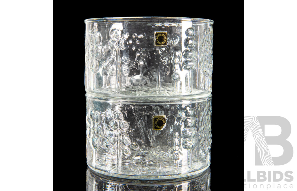 Mid Century Iitala Ultima Thule Serving Bowl Aong with Three Bowls by Oiva Toikka for Nuutajarvi in Flora Pattern