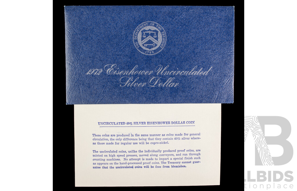 USA 1972 Silver Eisenhower Dollar Coin in Original Packaging .400