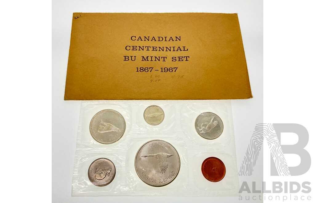 Canada 1967 Six Brilliant UNC Coin Set, Four Silver, Canadian Centennial .800