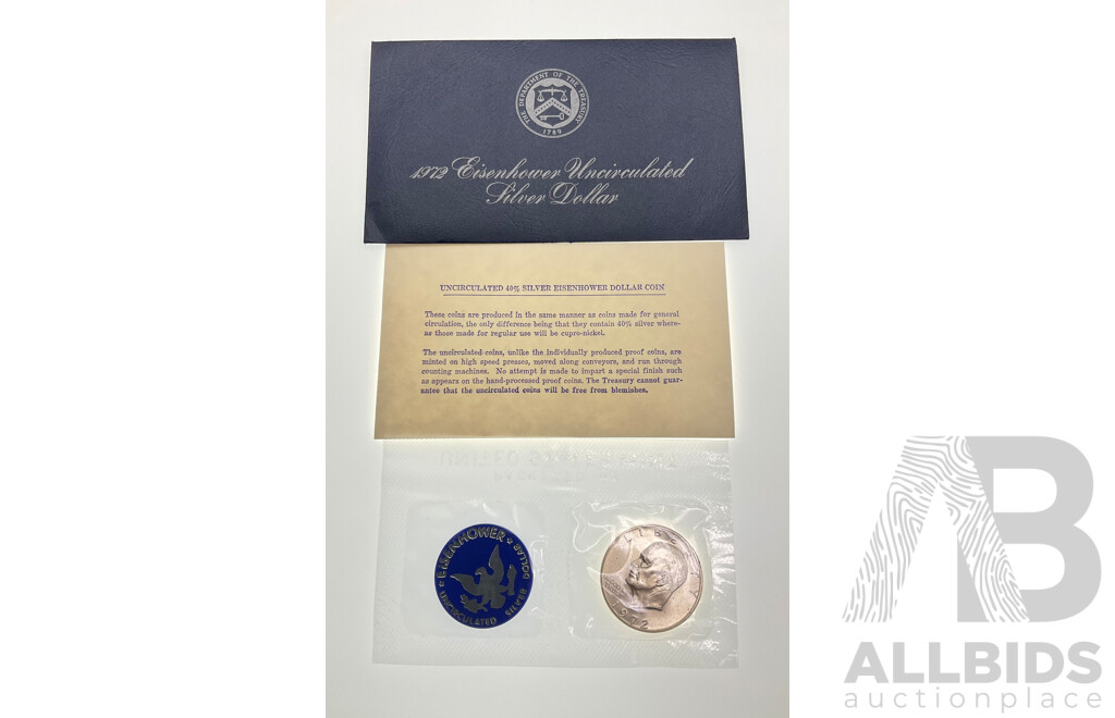 USA 1972 UNC Silver Eisenhower Dollar, San Francisco Mint .400