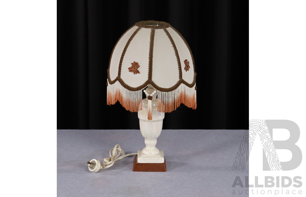 Small Glazed Ceramic Table Lamp with Umbrella Shade
