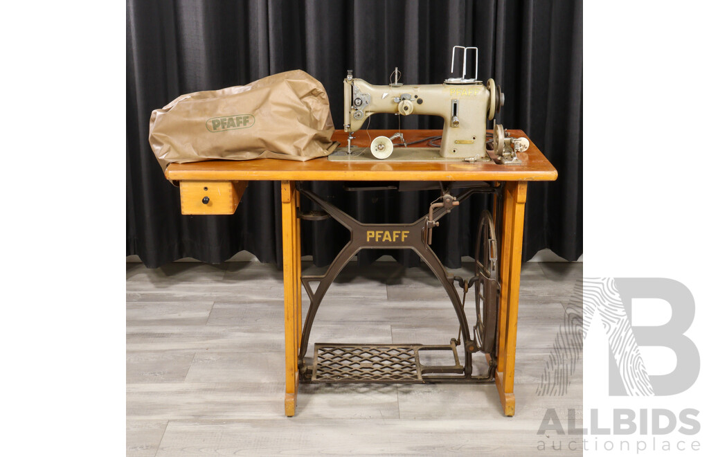 Vintage Pfaff Industrial Sewing Machine on Treadle Base
