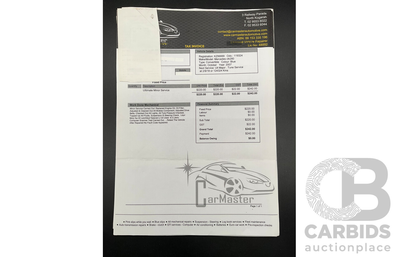 2/2008 Mercedes-Benz SLK 280 R171 07 Upgrade 2d Convertible Benotoite Blue Metallic V6 3.0L