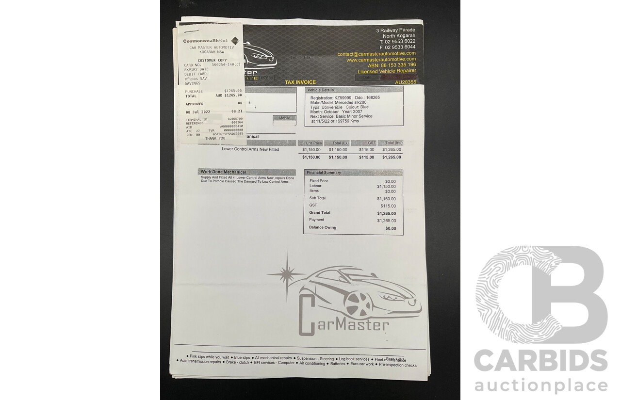 2/2008 Mercedes-Benz SLK 280 R171 07 Upgrade 2d Convertible Benotoite Blue Metallic V6 3.0L