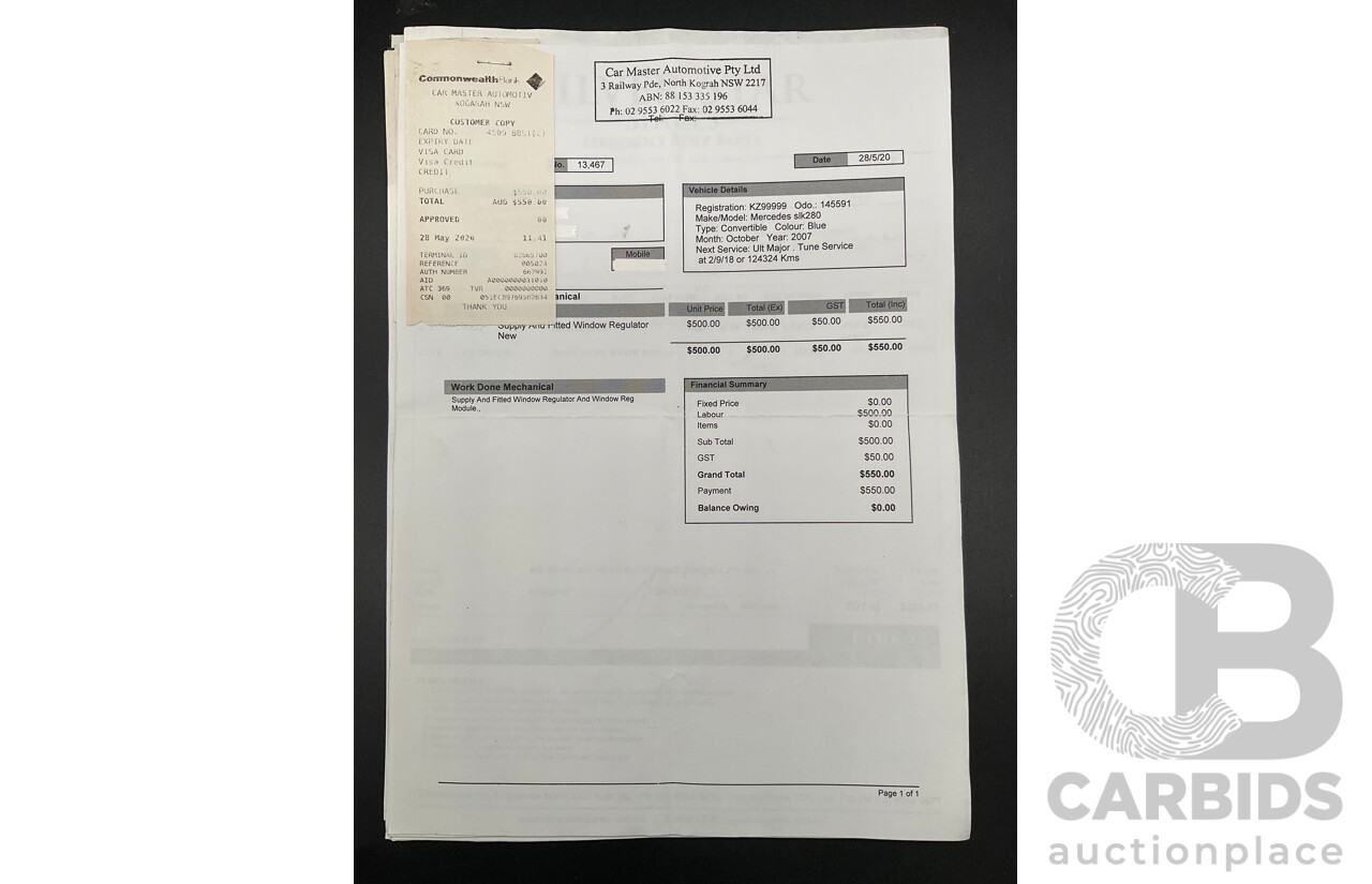 2/2008 Mercedes-Benz SLK 280 R171 07 Upgrade 2d Convertible Benotoite Blue Metallic V6 3.0L