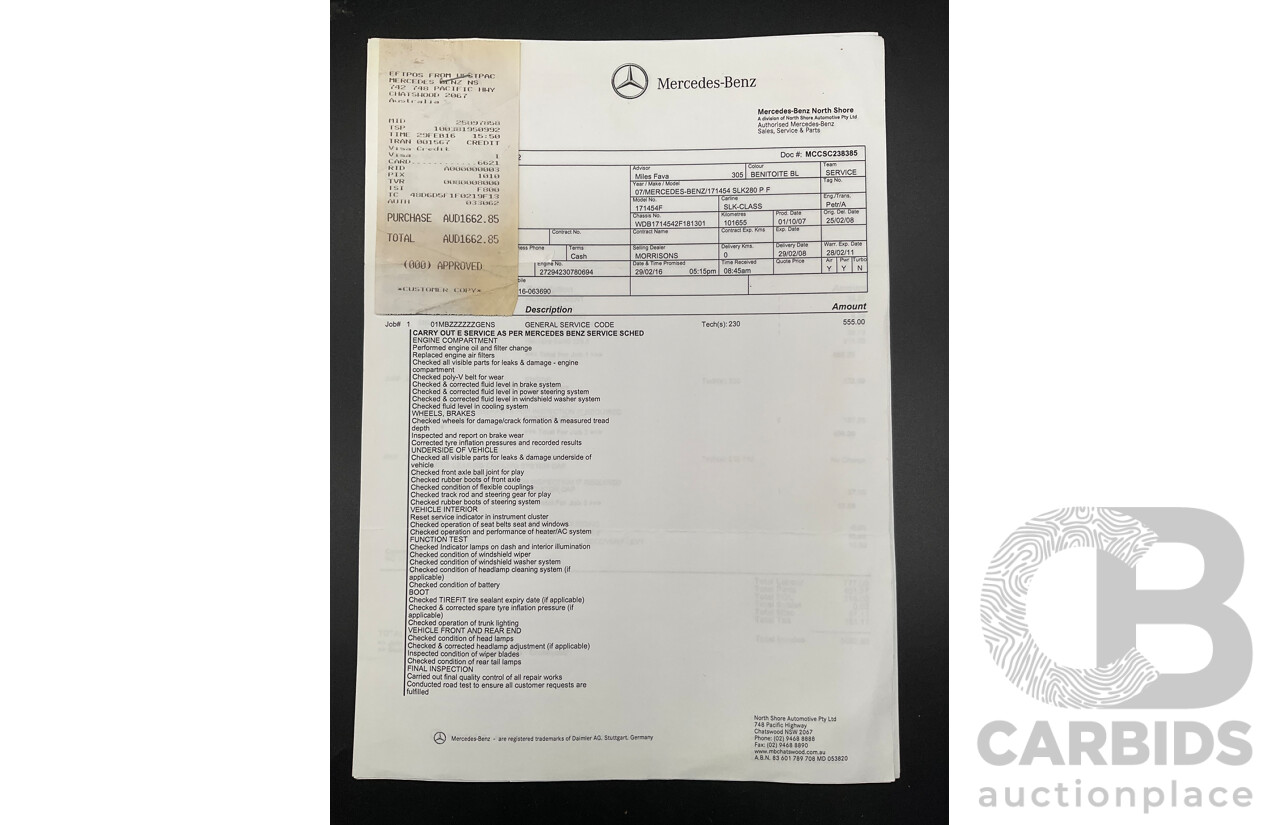 2/2008 Mercedes-Benz SLK 280 R171 07 Upgrade 2d Convertible Benotoite Blue Metallic V6 3.0L