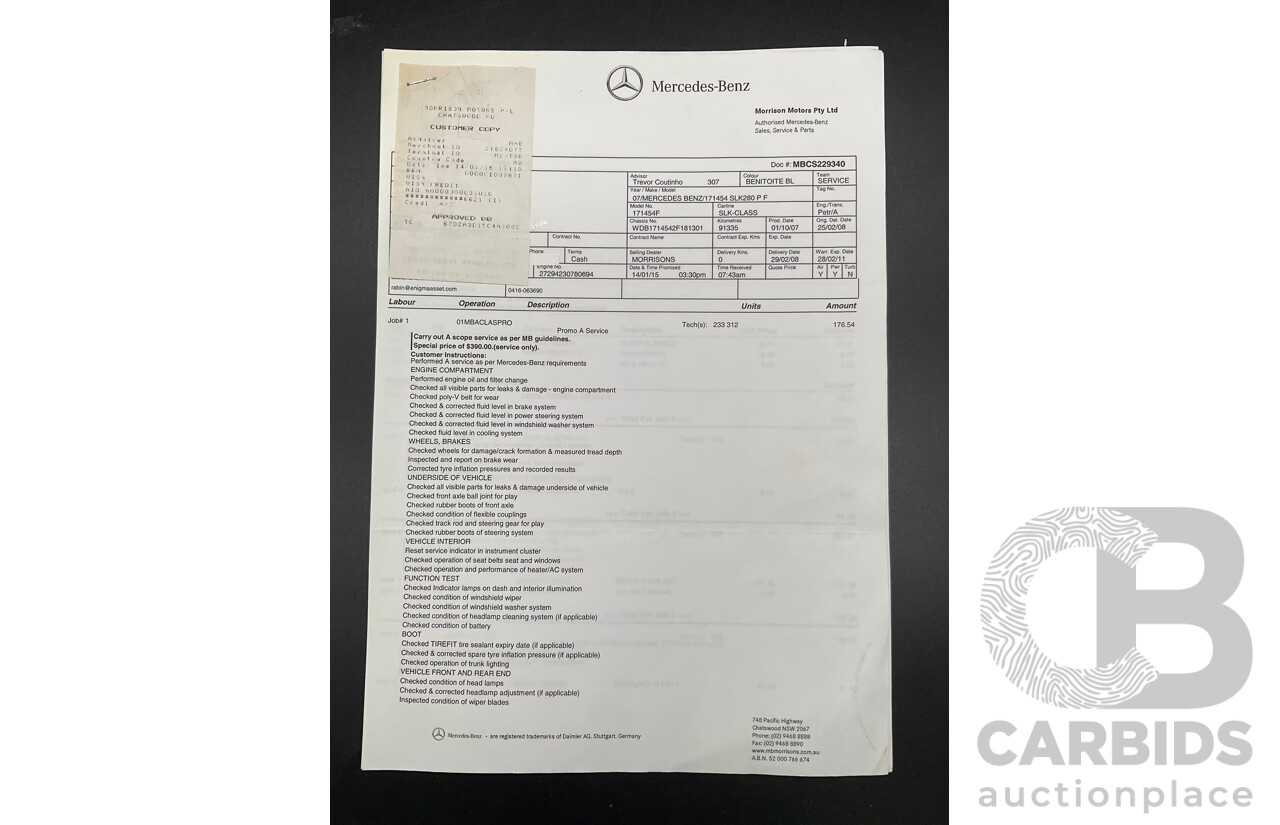 2/2008 Mercedes-Benz SLK 280 R171 07 Upgrade 2d Convertible Benotoite Blue Metallic V6 3.0L