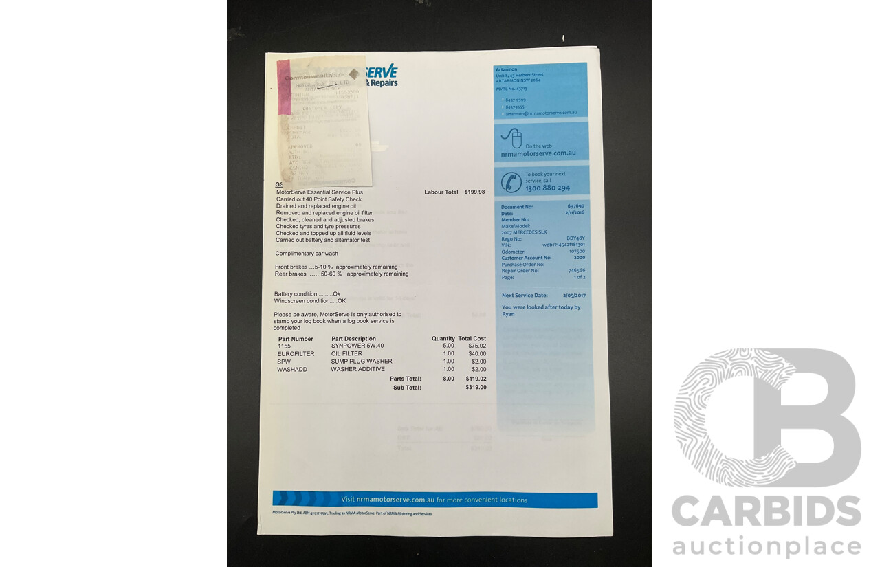 2/2008 Mercedes-Benz SLK 280 R171 07 Upgrade 2d Convertible Benotoite Blue Metallic V6 3.0L