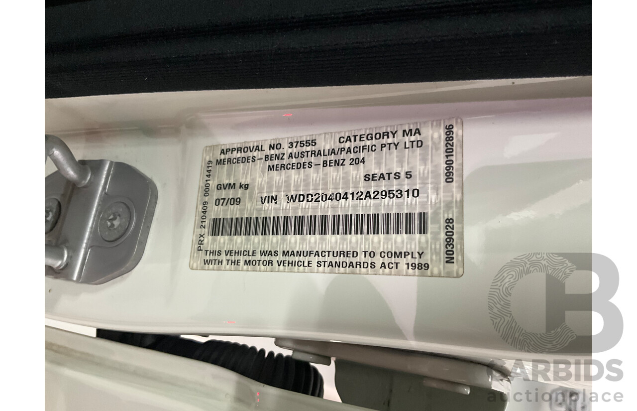 7/2009 Mercedes-Benz C200 Kompressor Avantgarde W204 4d Sedan Calcite White Supercharged 1.8L