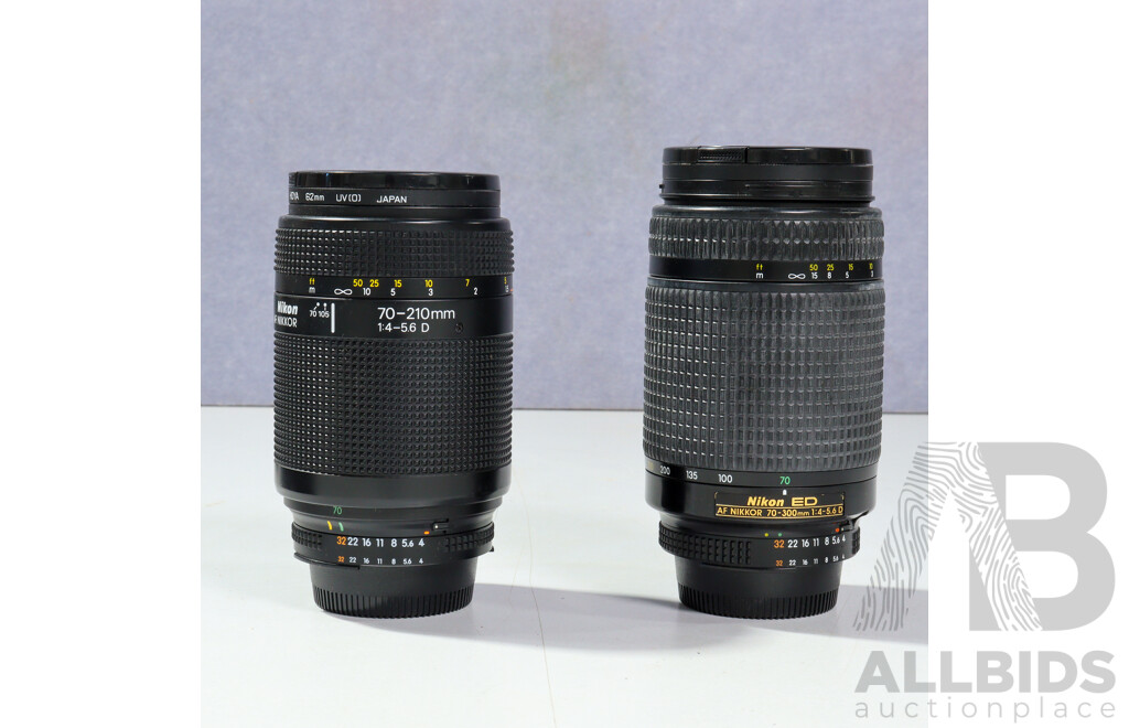 Nikon F80 & Nikon F100 Cameras in Soft Case with Nikkor 70-300mm & 70-210mm Lenses and More