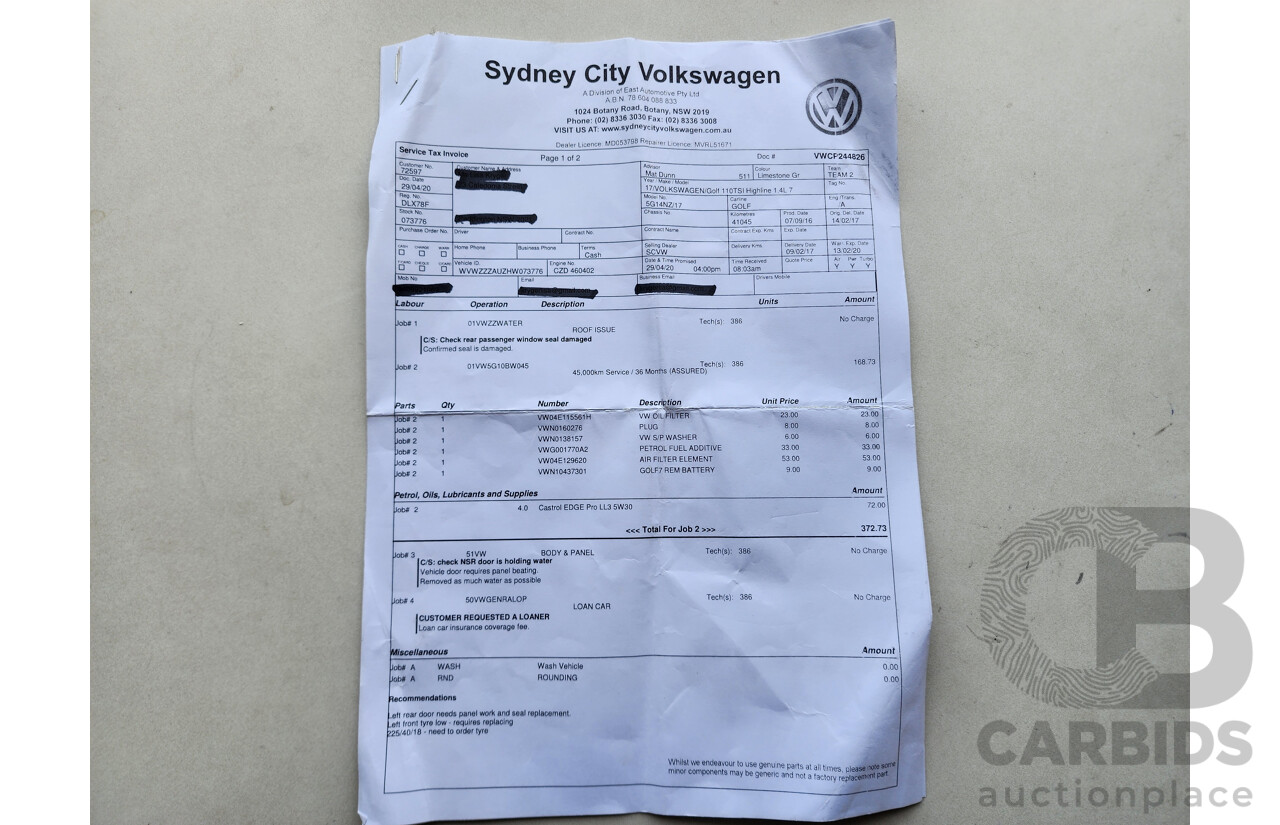 11/2016 Volkswagen Golf 110 TSI Highline AU MY17 5d Hatchback Grey 1.4L