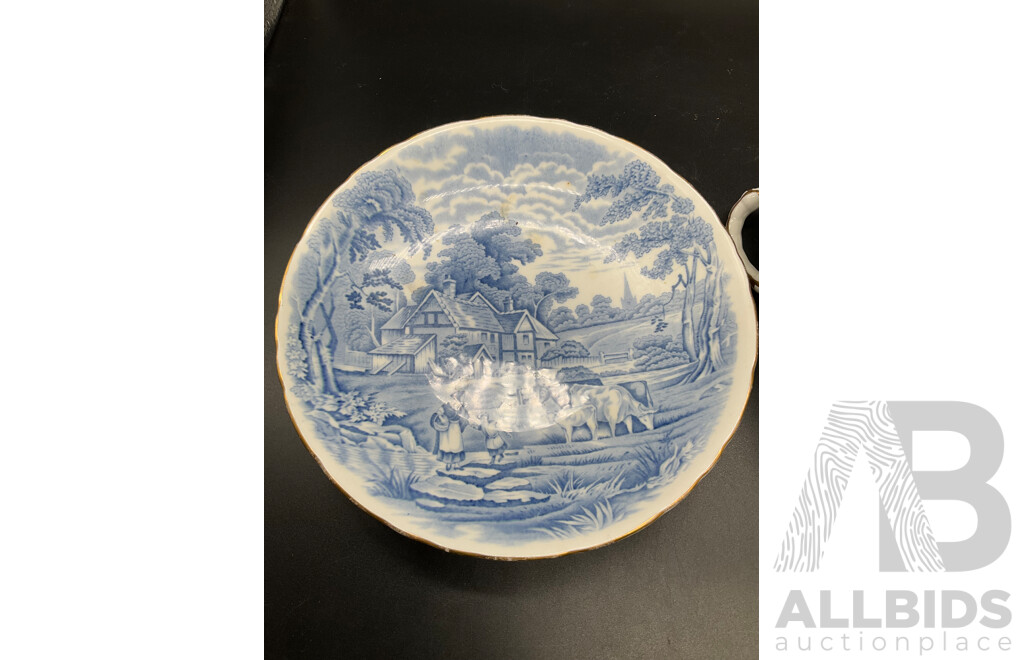 DELFT HOLLAND Dutch Boy and Girl Decanters, Erven Lucas Bols Liquor Decanter and Tulip Shaped Mug and Teacup and Saucer by H&M Sutherland - Lot of 5