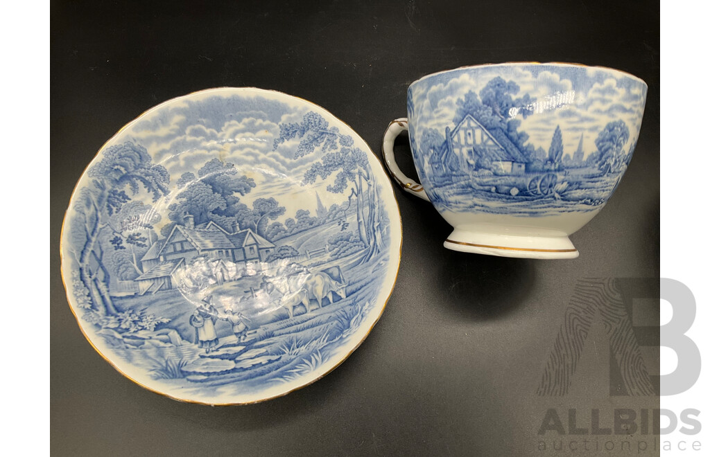 DELFT HOLLAND Dutch Boy and Girl Decanters, Erven Lucas Bols Liquor Decanter and Tulip Shaped Mug and Teacup and Saucer by H&M Sutherland - Lot of 5