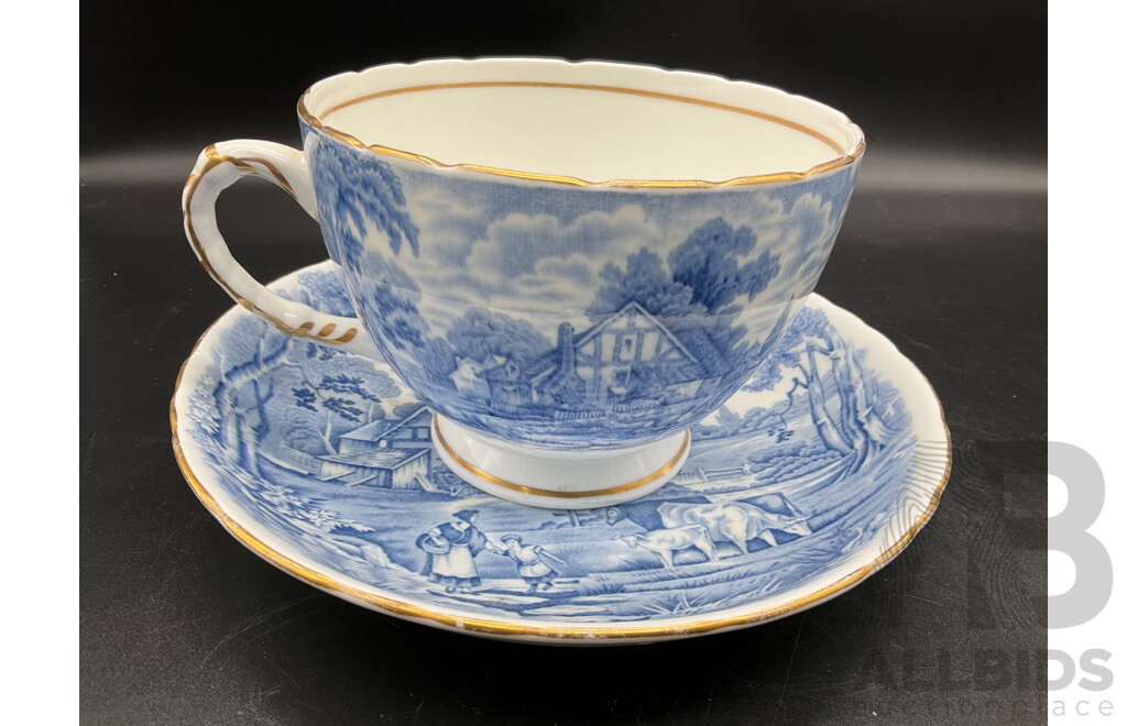 DELFT HOLLAND Dutch Boy and Girl Decanters, Erven Lucas Bols Liquor Decanter and Tulip Shaped Mug and Teacup and Saucer by H&M Sutherland - Lot of 5