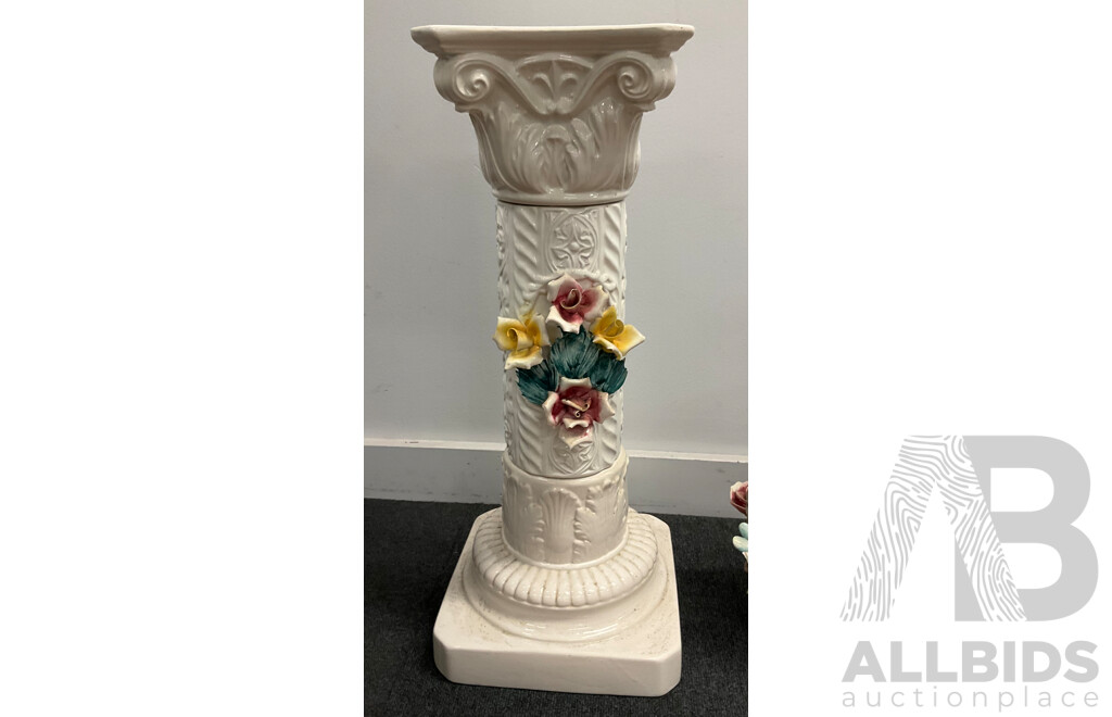 Assorted Decor, Including Capodimonte Pedestal Stand and Flower Basket, Large Vase and Two Plaques - Lot of 5