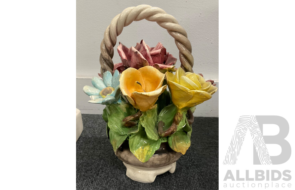 Assorted Decor, Including Capodimonte Pedestal Stand and Flower Basket, Large Vase and Two Plaques - Lot of 5