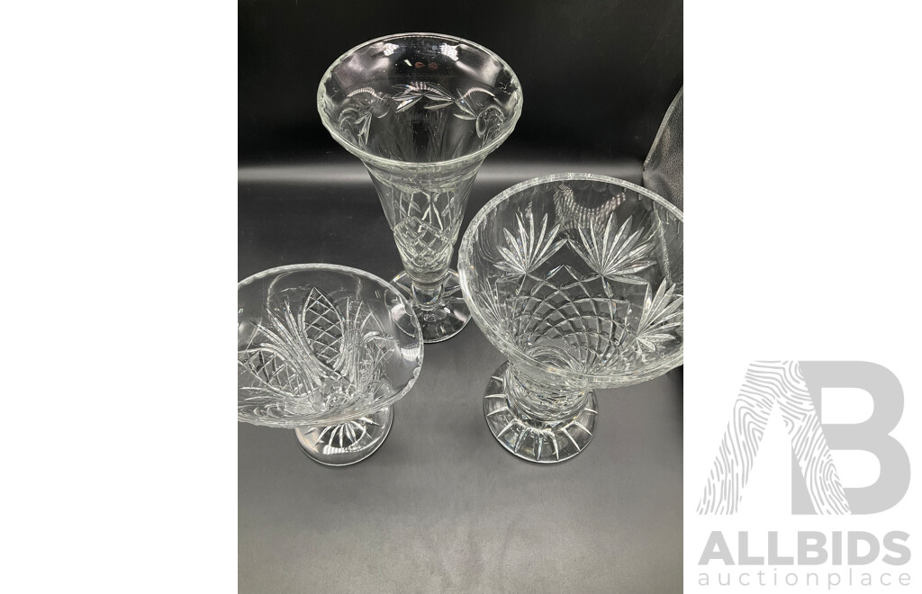 West Germany Jug (390/40), English Chamber Pot, Assorted Crystal Vases, Large Framed Printed Picture and More - Lot of 8