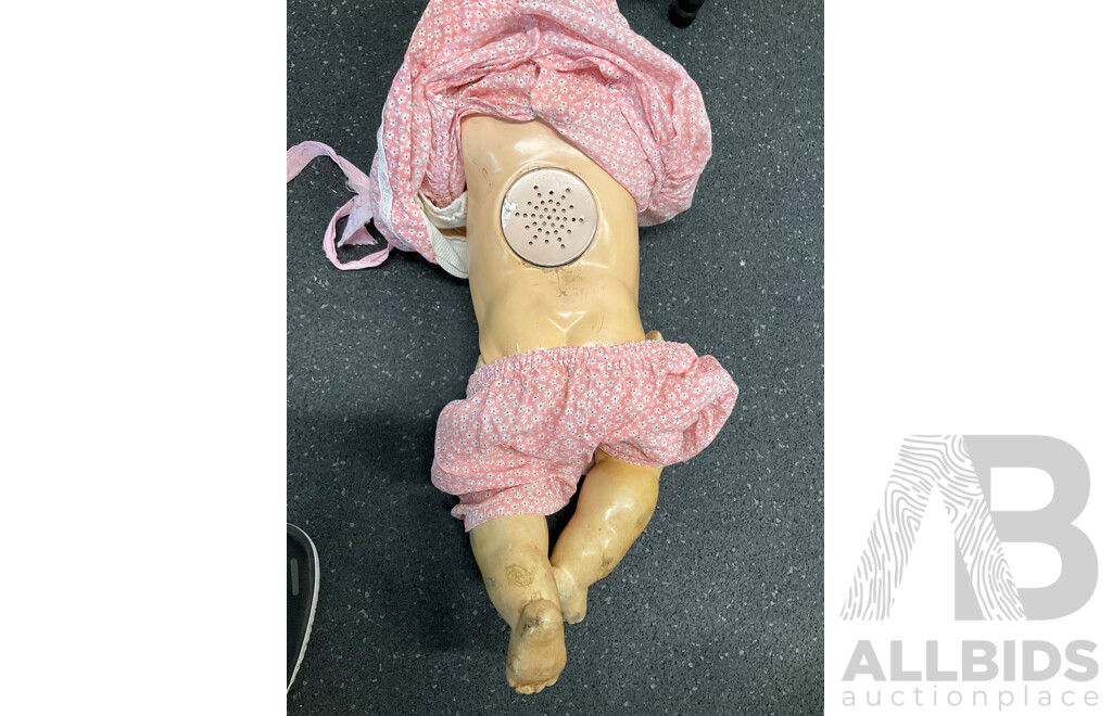 Two Vintage Bisque Dolls and Table Tier 3 Levels Table - Lot of 3