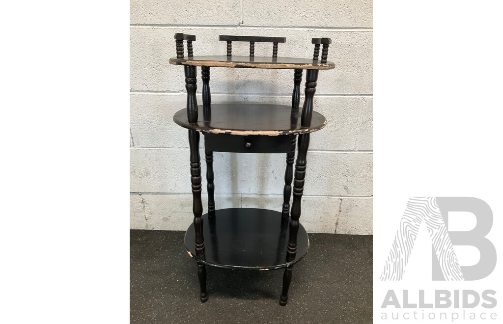 Two Vintage Bisque Dolls and Table Tier 3 Levels Table - Lot of 3