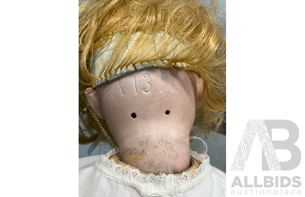 Two Vintage Bisque Dolls and Table Tier 3 Levels Table - Lot of 3