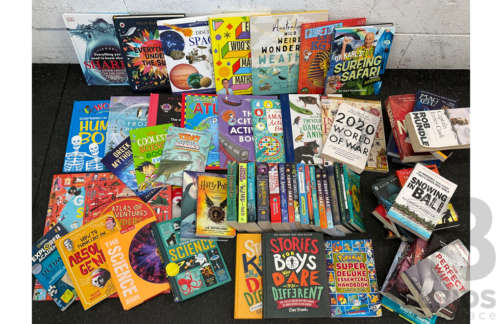 Huge Collection of Kids and Adults Books, Including Harry Potter, Pokemon Handbook, Assorted Encyclopedies and More