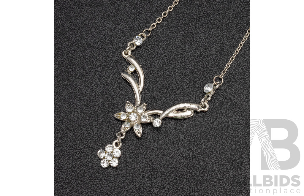 Silver Plated Base Metal Necklace with Synthetic White Stones