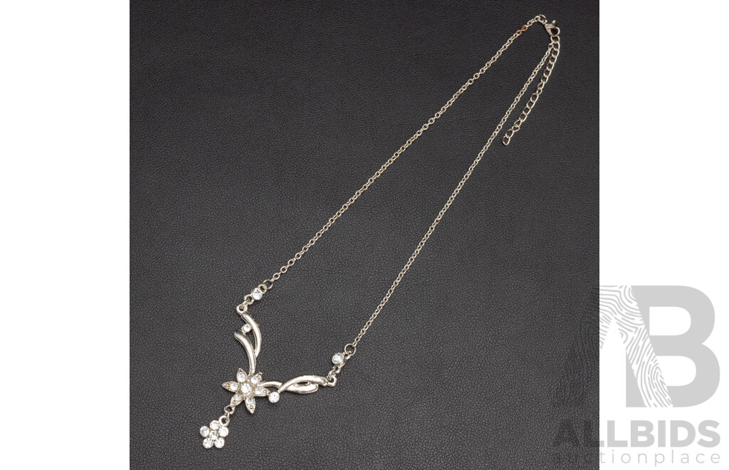 Silver Plated Base Metal Necklace with Synthetic White Stones