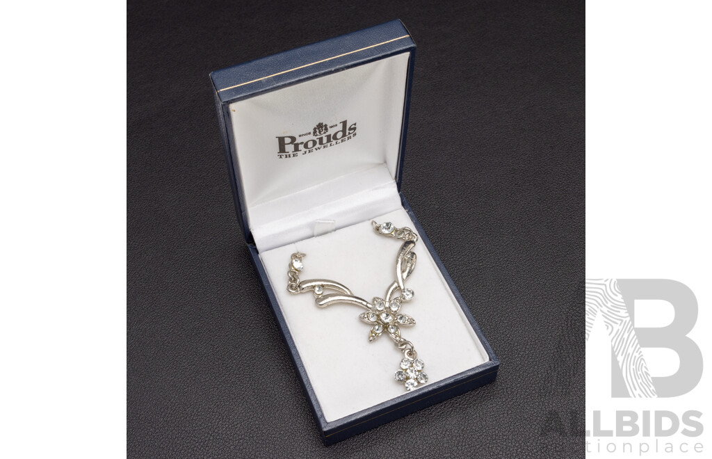 Silver Plated Base Metal Necklace with Synthetic White Stones