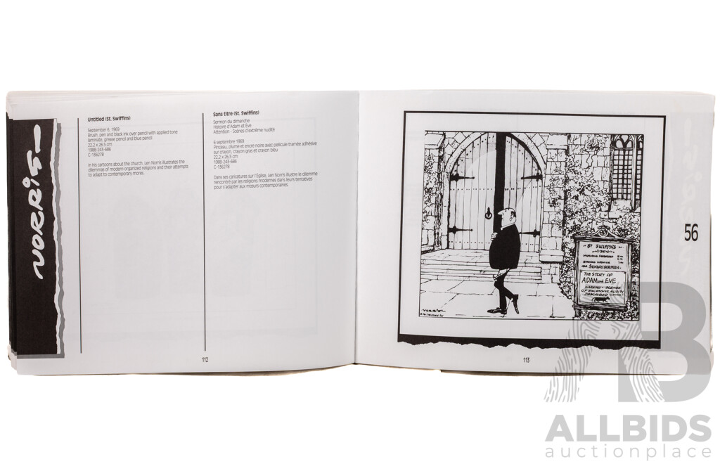 Len Norris, (20th Century, Canadian, 1913-1997), What Bugs Me... & Hello? Crisis Centre?, Pair Nicely Framed Original Vancouver Sun Cartoon Prints, with Canadian Musuem of Caricature Book (1990), 33 x 36 cm (frames) (3)