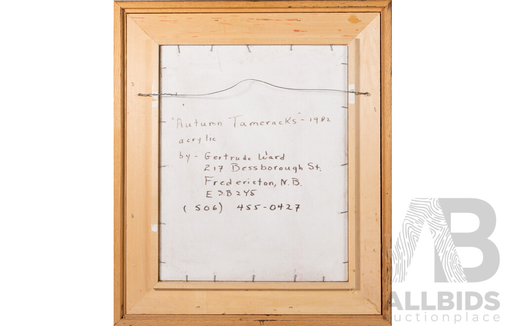 Gertrude Ward, (20th Century, Canadian, 1936-), Autumn Tamaracks (1982), Wonderful Original Acrylic on Masonite, 71 x 61 cm (frame)