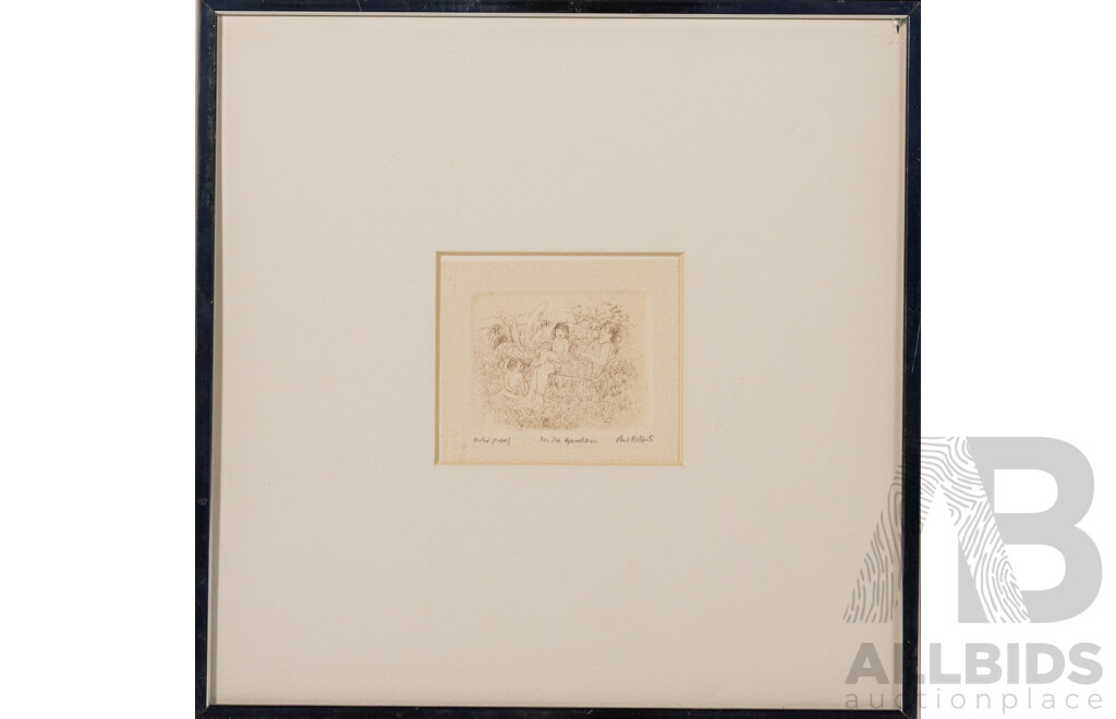 Paul Relmar, (20th Century), In the Garden, Lovely Original Miniature Etching, 26 x 26 cm (frame)