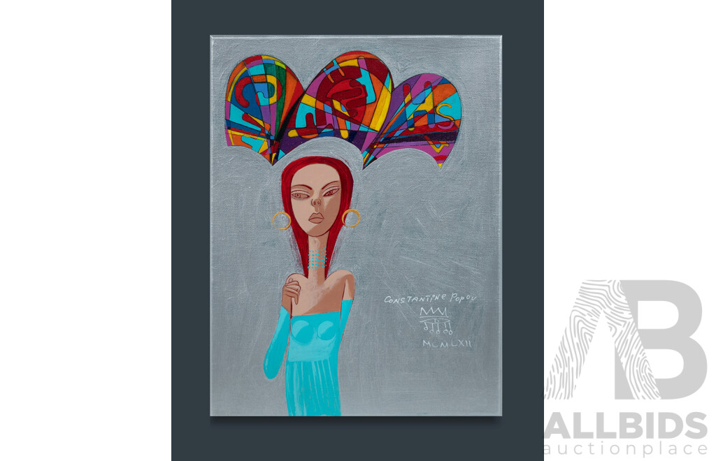 POPOV, Constantine (Swiss/Australian b.1962) The Teal Dress Acrylic on Linen 