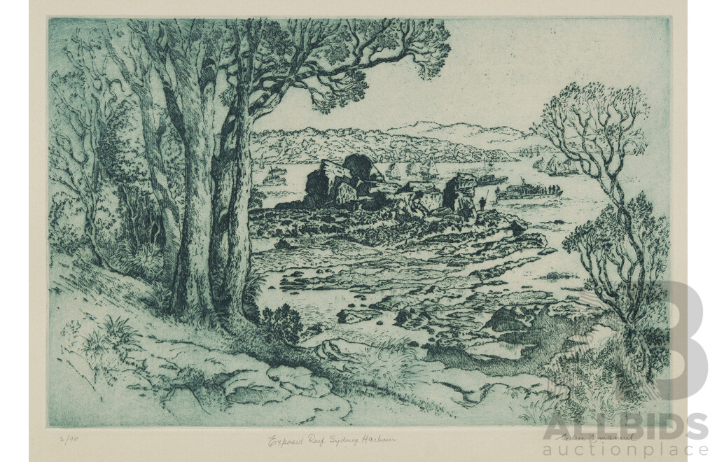 EMANUEL, Cedric (1906-1995) 'Exposed Reef, Sydney Harbour' Etching 2/90 