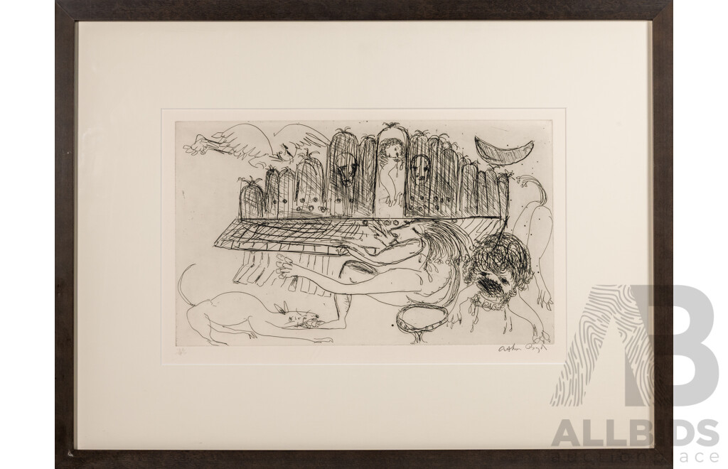 Arthur Merric Boyd, (20th Century, Australian, 1920-1999), Untitled (Man Playing Organ) (1994), Original Edition Etching, 63 x 83 cm (frame)