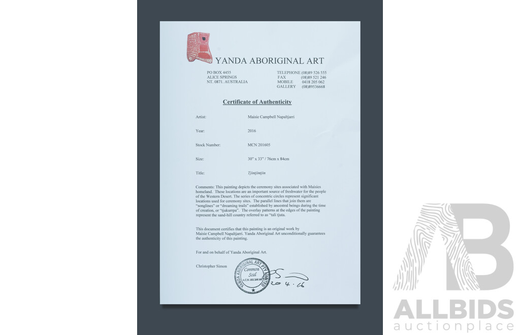 NAPALJARRI, Maisie Campbell (Aboriginal b.1952) 'Tjintjintjin,' 2016. Acrylic on Linen 