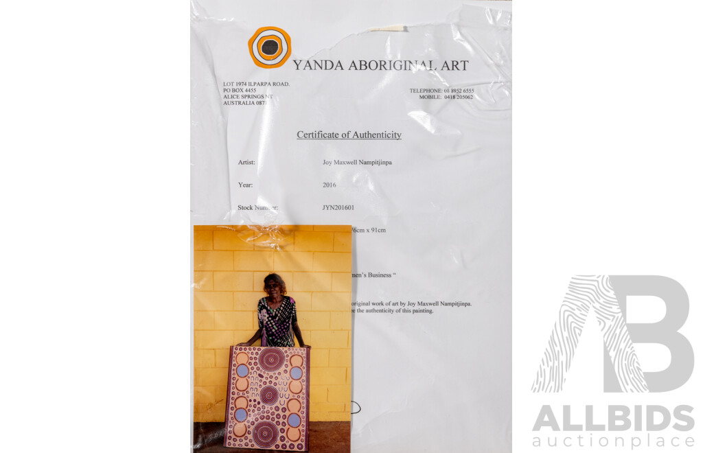 NAMPIJINPA, Joy Maxwell (Aboriginal b.1960) 'Secret Women's Business,' 2016. Acrylic on Linen 