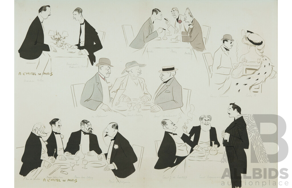 GOURSAT, Georges (Sem) (French 1863-1934) 'A L'Hotel de Paris,' c.1909. Note: Publication is unknown. Lithograph 