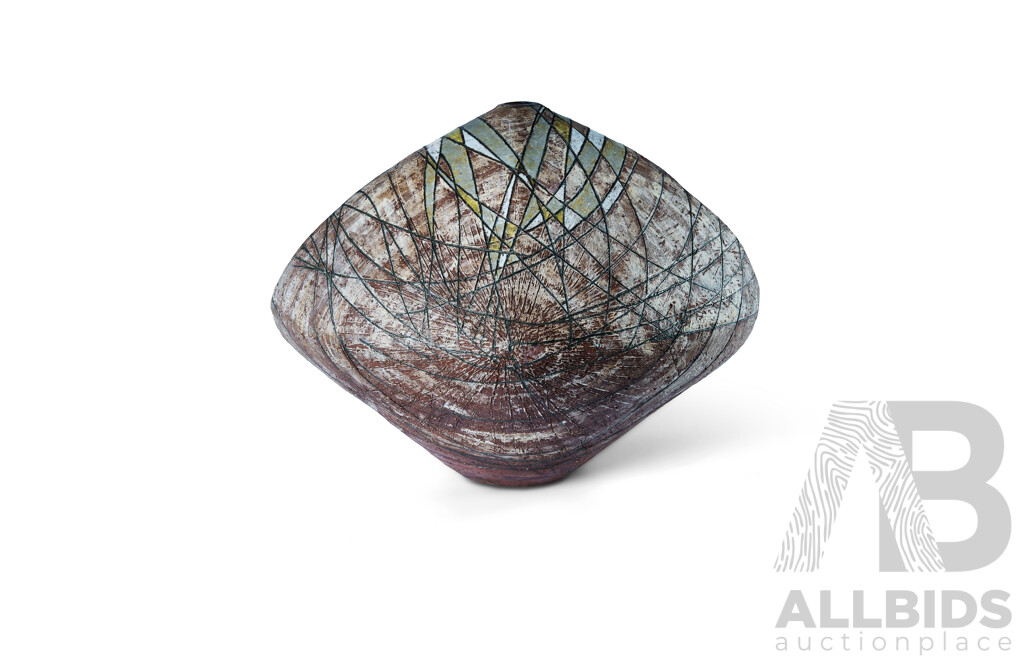 Terracotta Ovoid Sculpture Painted and Incised Modernist Decoration, C.1960s and Possibly Italian