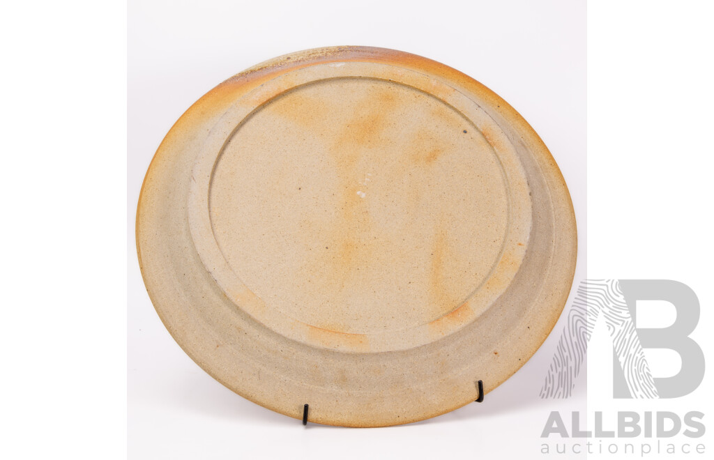 Large Stoneware Charger Brushed Iron and Ash Landscape Design to Centre.