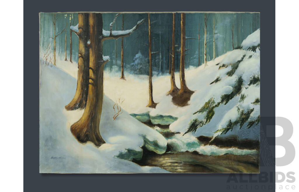 HOWE, Betty Winter Landscape with River Oil on Canvas 