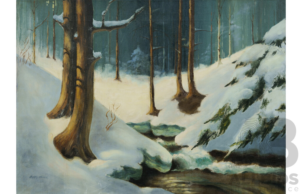 HOWE, Betty Winter Landscape with River Oil on Canvas 
