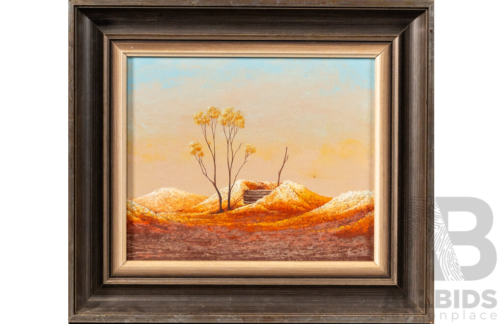 John Pointon (20th Century, Australian, 1939-), Tree in Landscape (1972), Wonderful Original Oil on Boards, 37 x 42 cm (frame)