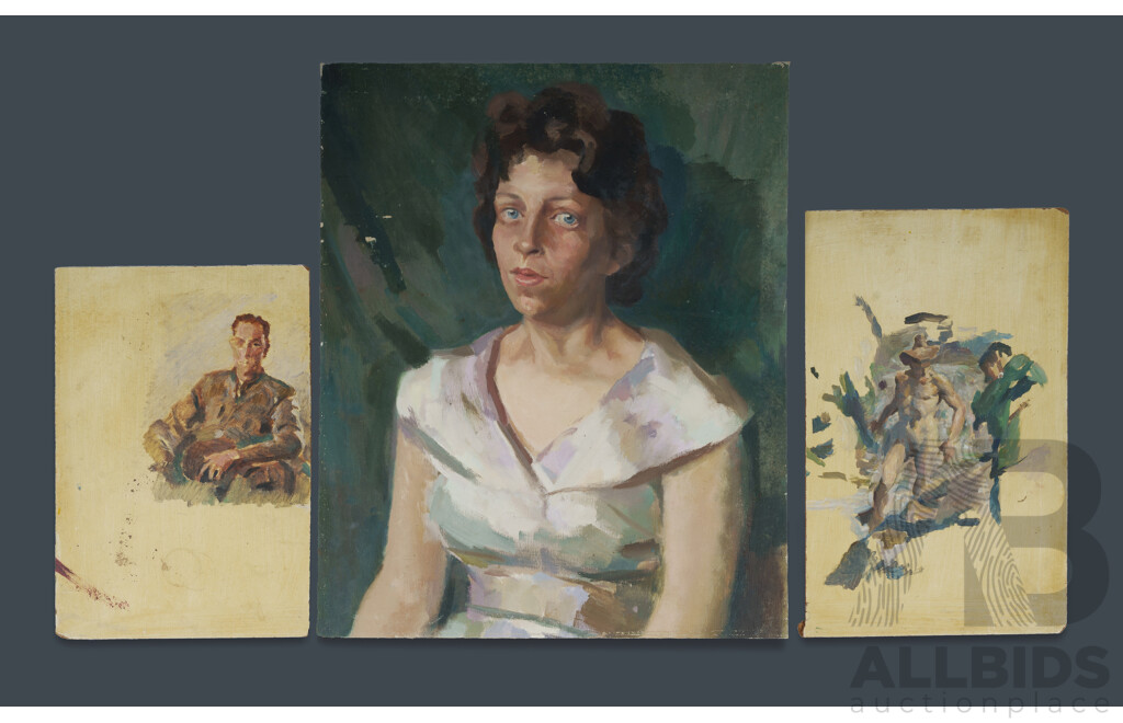 Joshua Smith, (20th Century, Australian, 1905-1995)  River (unfinished) (61x76cm); Portrait of Young Lady (61x51cm) and Four More, Collection of Six Wonderful Original Oil on Boards (6)