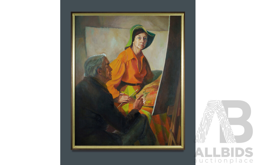 Yve Close, (20th Century, Australian, 1930-2023), Double Self Portrait of Yves Close with Joshua Smith (1980), Oil on Board, 150 x 121 cm