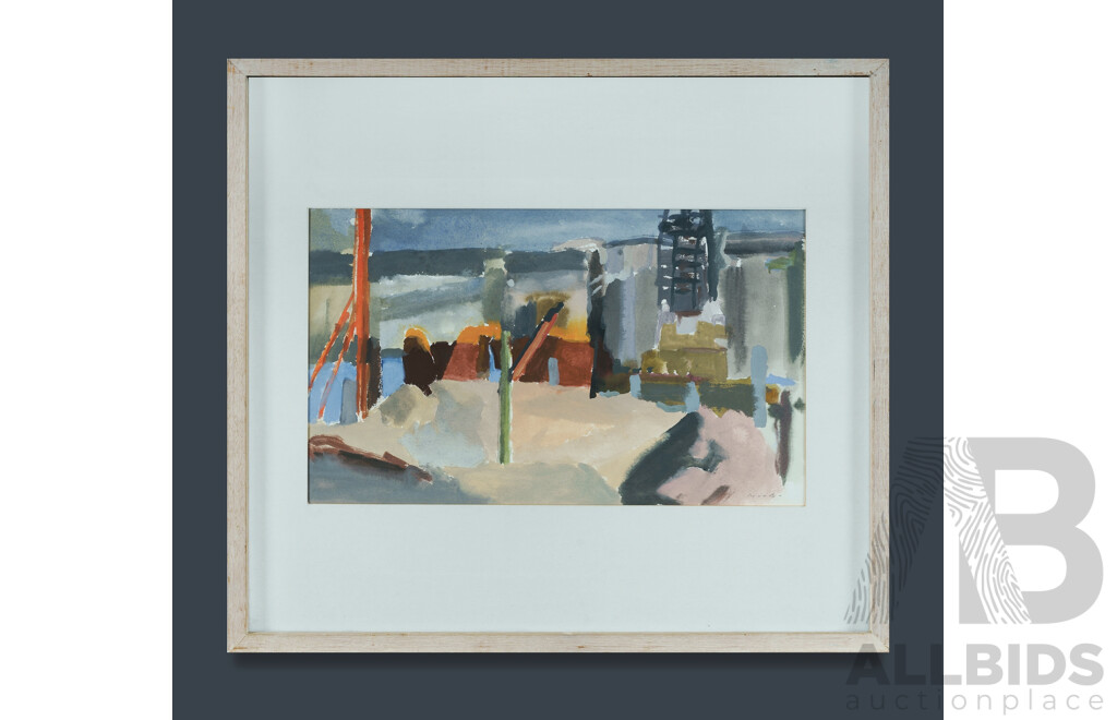 Van Den BERG, Jelle (b.1959) (2) View to the Bridge, initialled lower right (20x34cm); City Flyover, no signature apparent (25.5x35cm) Both circa 1989. Ex Union Street Gallery, Sydney. W/Clr & Gouache (2)