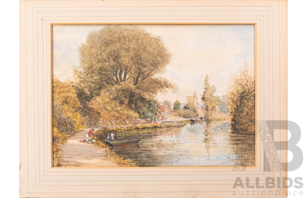 David Mossman, (19th Century, British, 1825-1901), on the Thames Near Eton, Wonderful Original Vintage Watercolour, 17.5 x 25 cm (image)