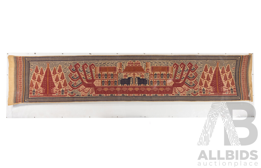 Artists Unknown, (Indonesian, Mid-Late 19th Century), Hand Woven Palepai Ship’s Cloth, Cotton Textile, 80W X 304H Cm (approx in perspex frame)